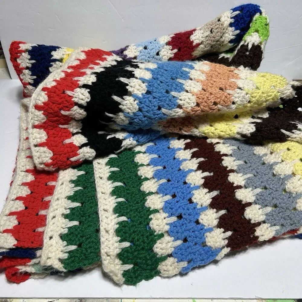 Handmade Afghan Crochet Throw Lap Blanket Striped Multicolor
